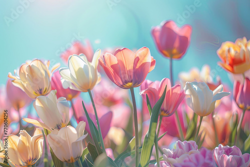 spring flowers background, sunny day