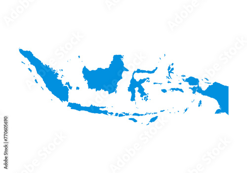 Mapa azul de Indonesia en fondo blanco.