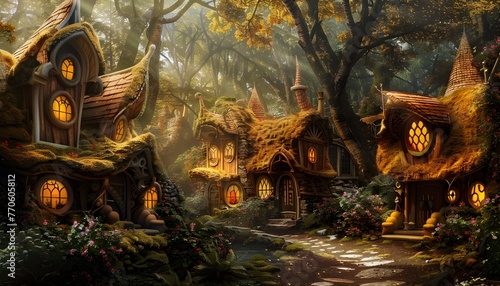 a village with elves cottages photo