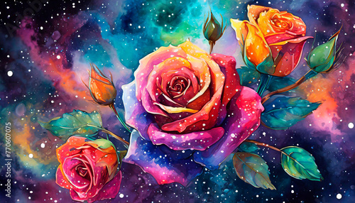 rosas de colores en el espacio