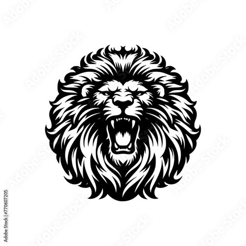 Fototapeta Naklejka Na Ścianę i Meble -  Vector logo of a roaring lion. Black and white illustration of a king of the jungle.