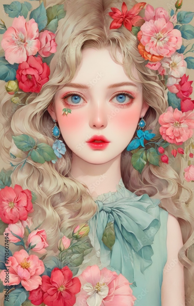 A woman with a flowery headdress and butterfly wings. AI generated. A woman with a flowery headdress and butterfly wings. AI generated.