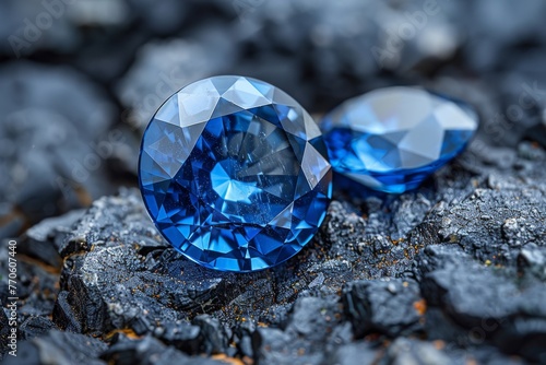 Close-up of a bright blue sparkling sapphire.