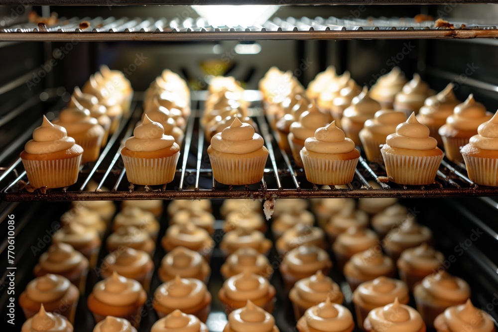 cupcakes in rows viewed from within the oven cupcakes in rows viewed from within the oven