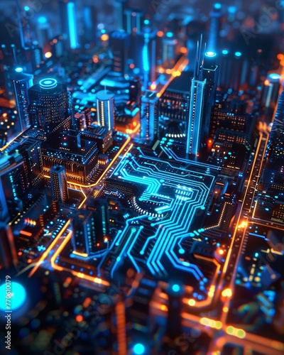 Neon circuit board, AI neural network, glowing blue, high detail , hyper realistic