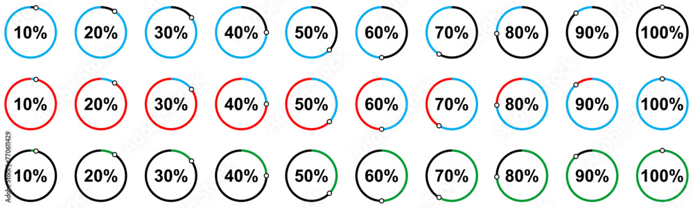 Circle loading bar progress icon, load indicator sign, waiting symbols, vector illustration. Circle loading bar progress icon, load indicator sign, waiting symbols, vector illustration.