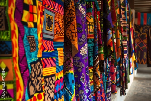 brightly colored african textiles draping the walls