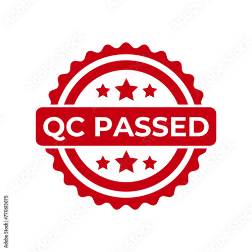 Quality control or QC passed badge label isolated on white background.