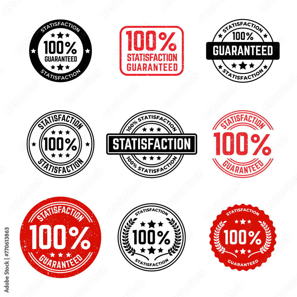 Obraz premium 100% satisfaction guaranteed seal or label flat vector icon collection isolated on white background.