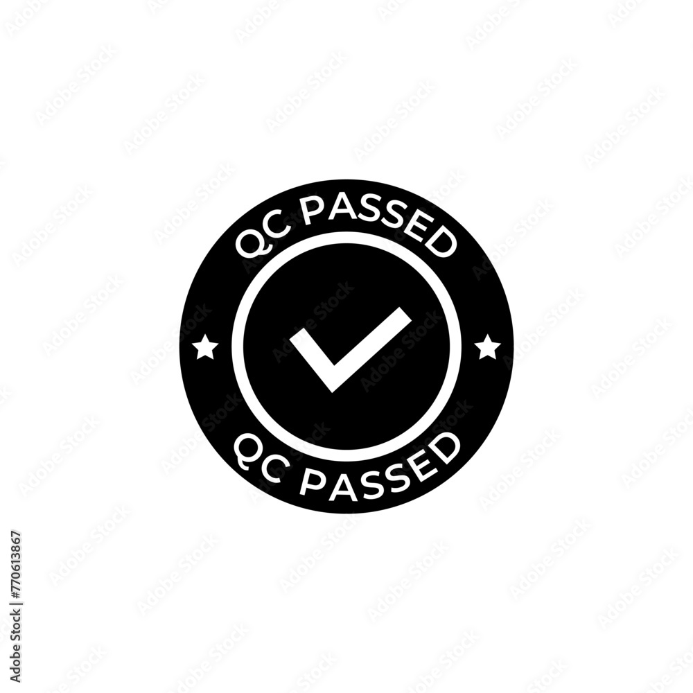 Quality control or QC passed badge label isolated on white background. Quality control or QC passed badge label isolated on white background.