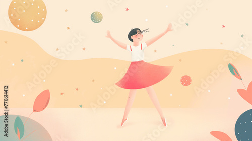 Garota dançando sozinha no salão - Ilustração infantil