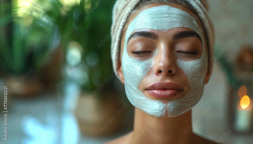 woman with moisturizing face mask, spa, relax woman with moisturizing face mask, spa, relax