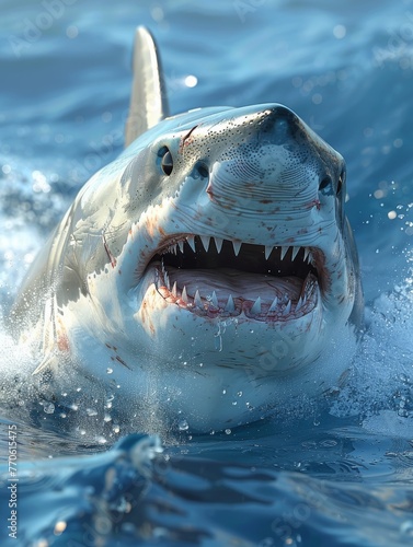 A realistic 3D shark, clean white background © Denis