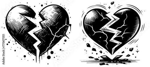 broken heart nocolor vector illustration silhouette for laser cutting cnc, engraving, black shape decoration photo