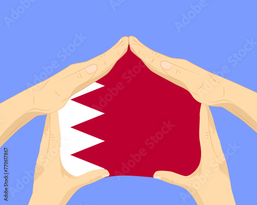 Hand home with Bahrain flag, residential or investment idea, housing and home concept