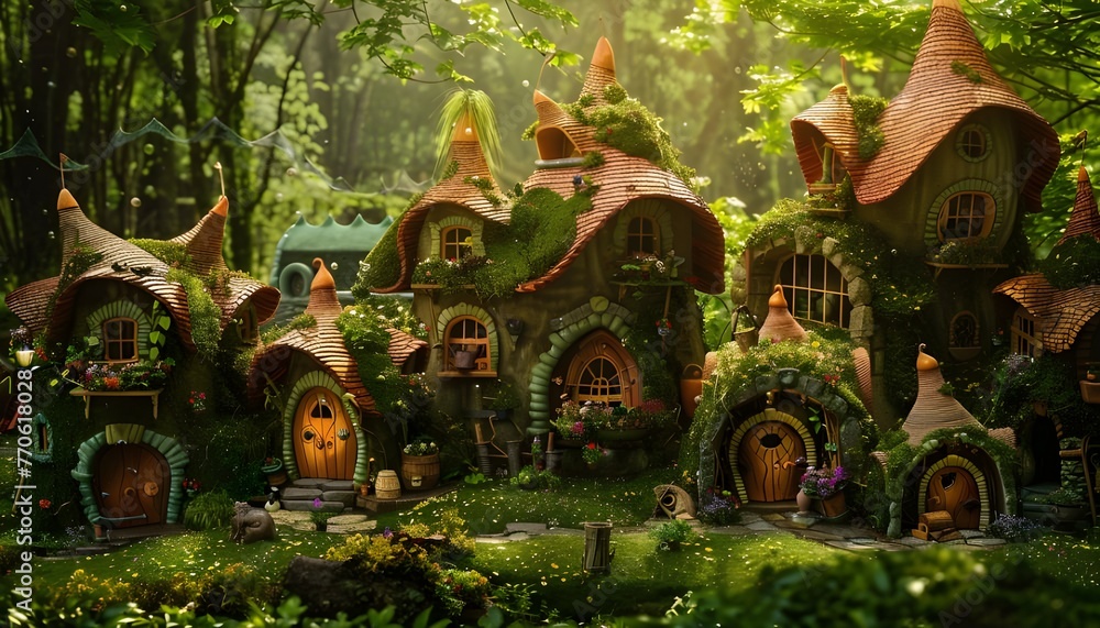 Fototapeta premium village with elves cottages