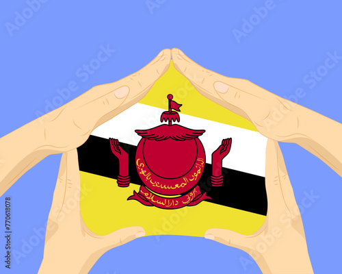 Hand home with Brunei flag, residential or investment idea, housing and home concept