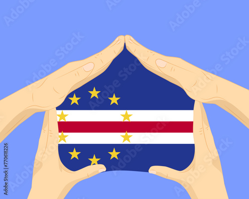 Hand home with Cape Verde flag, residential or investment idea, housing and home concept