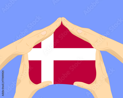Hand home with Denmark flag, residential or investment idea, housing and home concept