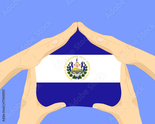 Hand home with El Salvador flag, residential or investment idea, housing and home concept