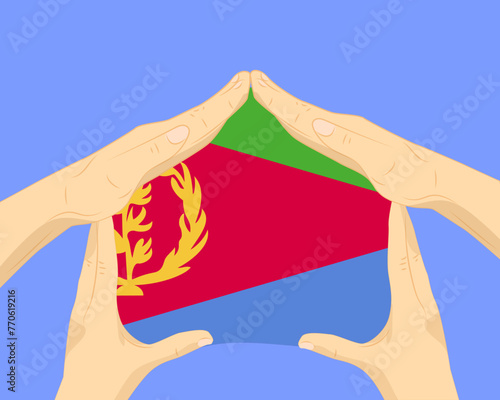 Hand home with Eritrea flag, residential or investment idea, housing and home concept