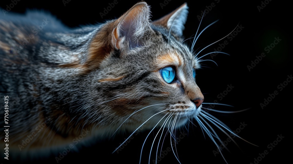  eyes bright blue, whiskers visible in its fur