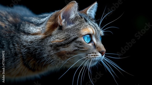  eyes bright blue, whiskers visible in its fur