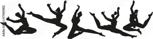 Silhouette illustrations of female gymnasts or dancers, perfect for posters and promotional materials, Dance and gymnastics, fitness and sport theme.