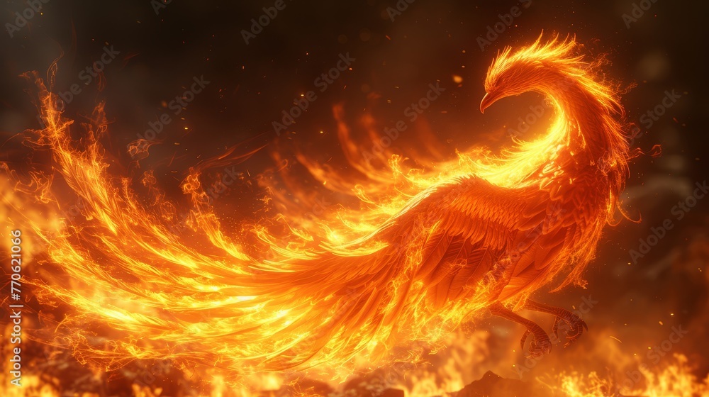 custom made wallpaper toronto digital A firebird flies through the air with its wings spread out from its body