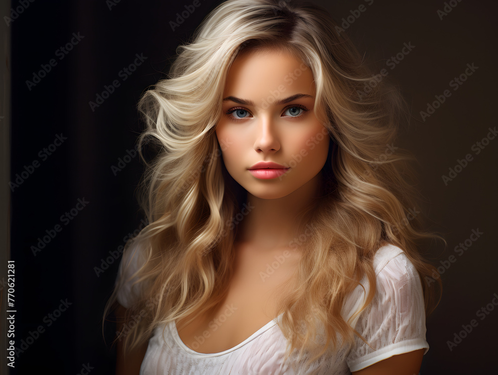 Fototapeta premium blond woman portrait, blond woman illustration portrait, blond