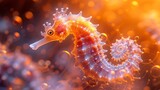    a seahorse in a body of water, with bubbles surrounding it in the foreground