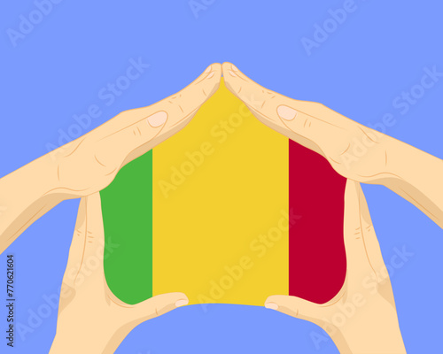 Hand home with Mali flag, residential or investment idea, housing and home concept