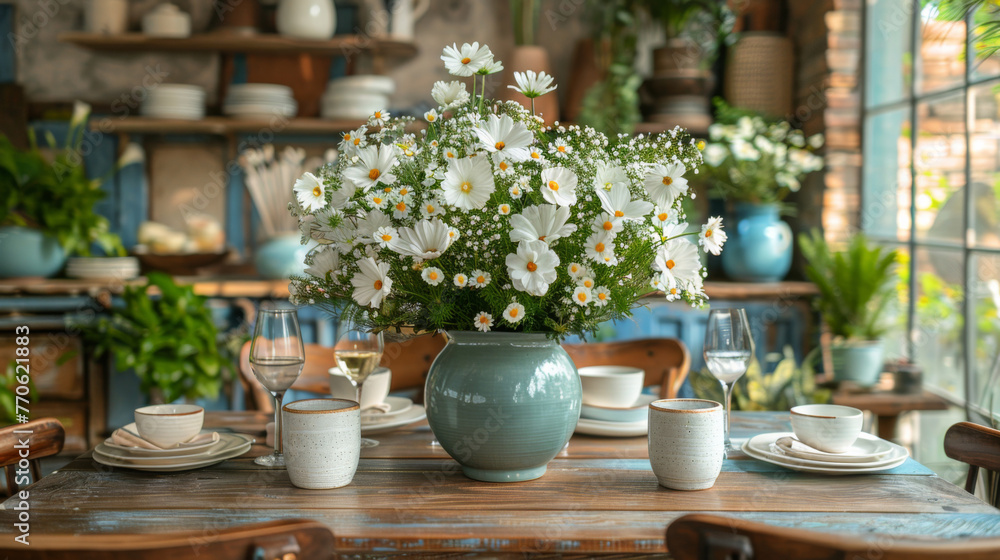table setting with flowers in a cafe table setting with flowers in a cafe