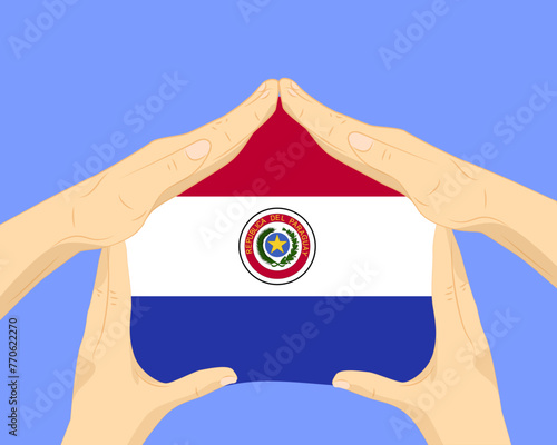 Hand home with Paraguay flag, residential or investment idea, housing and home concept