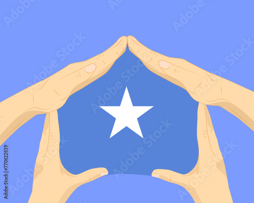 Hand home with Somalia flag, residential or investment idea, housing and home concept
