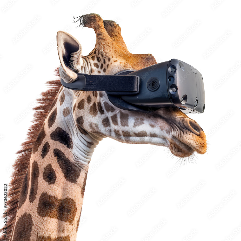 Tiger playing virtual reality isolated on transparent background, cut out, png - obrazy, fototapety, plakaty 