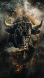 raging bucking angry bull with smoke blowing from its nose, full body, aggressive