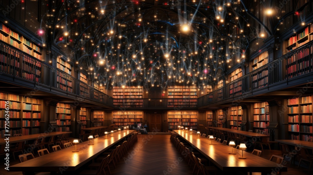 Fototapeta premium Wisp collectors in the stratosphere, their airship powered by auroral energy, cataloging the dreams of clouds in ethereal libraries