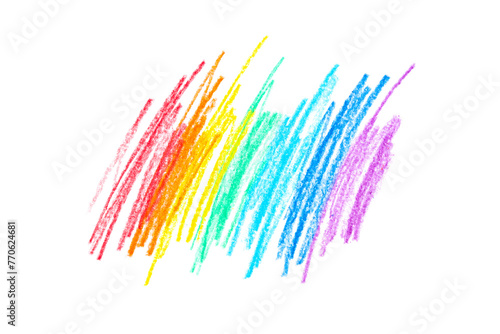 A photo of a rainbow drawn with colored pencils isolated on a transparent background.