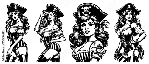 pirate pin-up girl black vector © Malgo