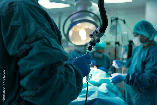 surgeon using endoscope during a surgery photo