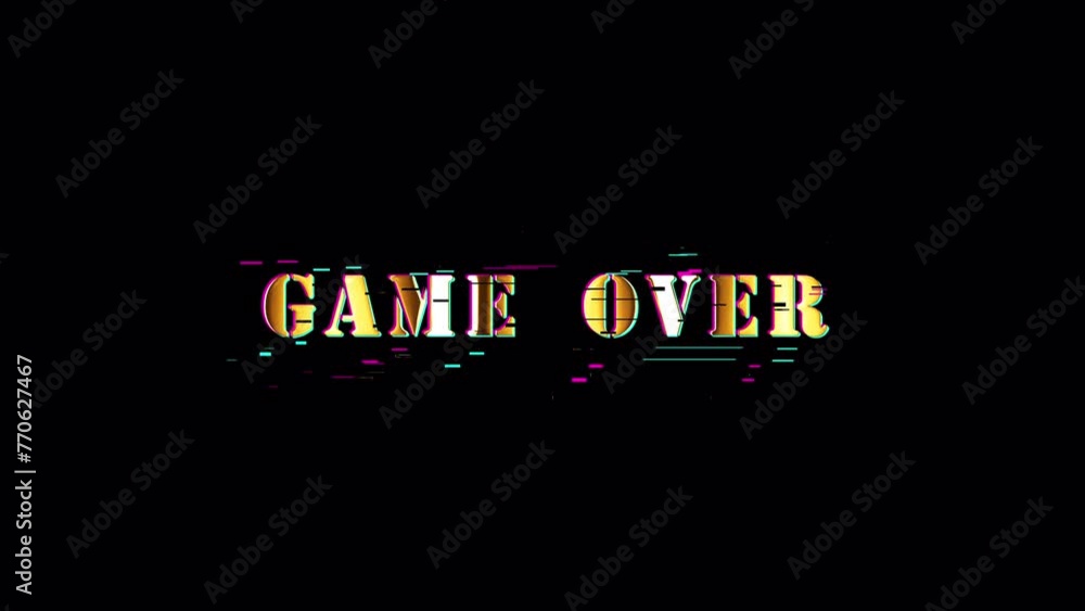 Animation text of Game Over gold neon glitch text effect cinematic title abstract backgroud. Element for Isolated transparent video animation text with alpha channel using Quick time proress 444 Animation text of Game Over gold neon glitch text effect cinematic title abstract backgroud. Element for Isolated transparent video animation text with alpha channel using Quick time proress 444
