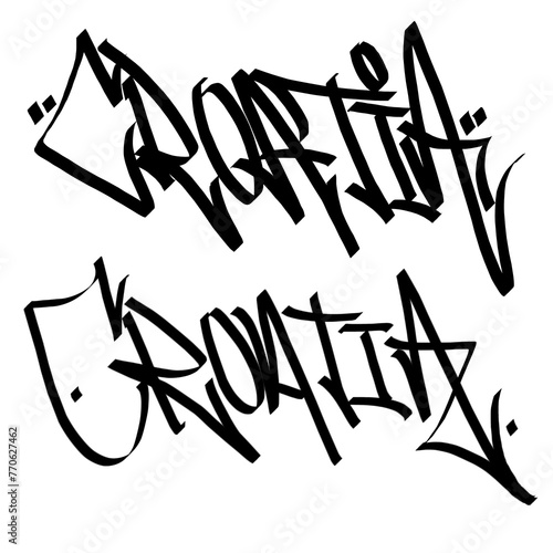 CROATIA letter the country name on the world digital illustration graffiti handstyle signature symbol tags painting with black and white color (ID: 770627462)