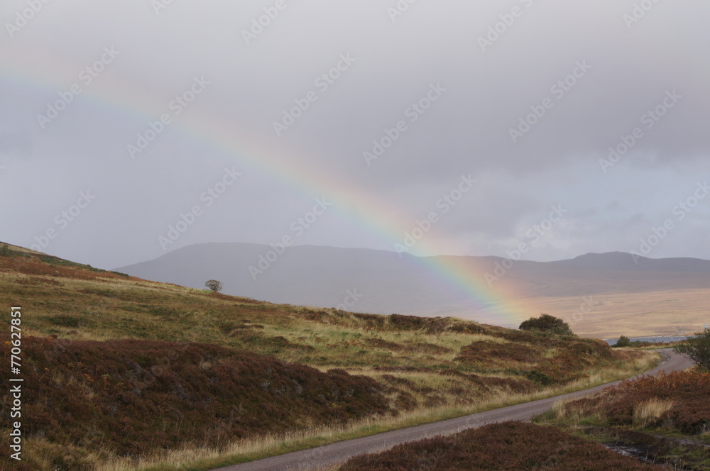 Rainbow over the Sutherland Hills, Scotland, UK