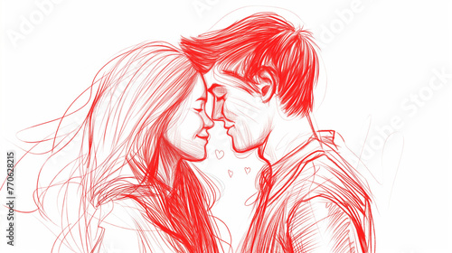 Esboço de desenho de um casal apaixonado se beijando  photo