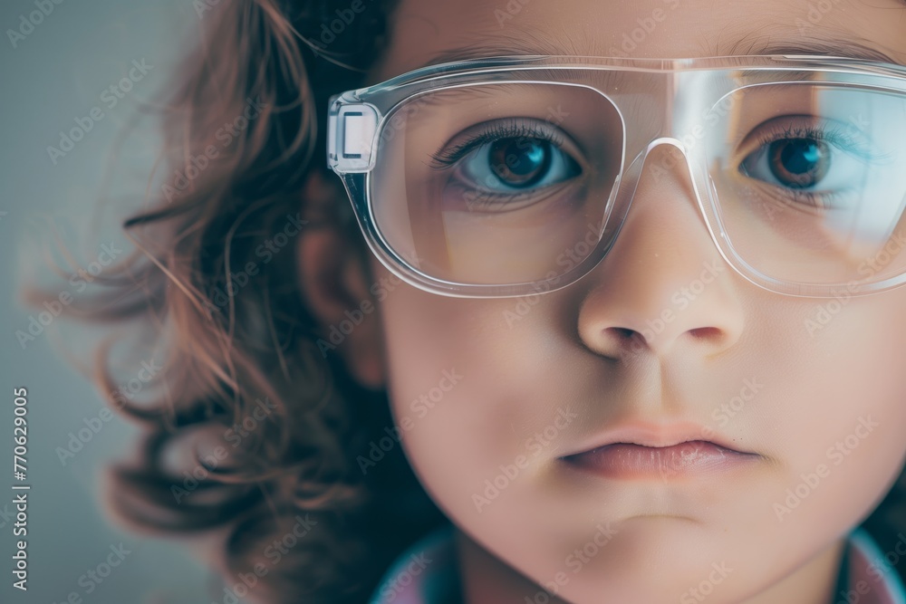 child looking through trial frame for lens prescription child looking through trial frame for lens prescription