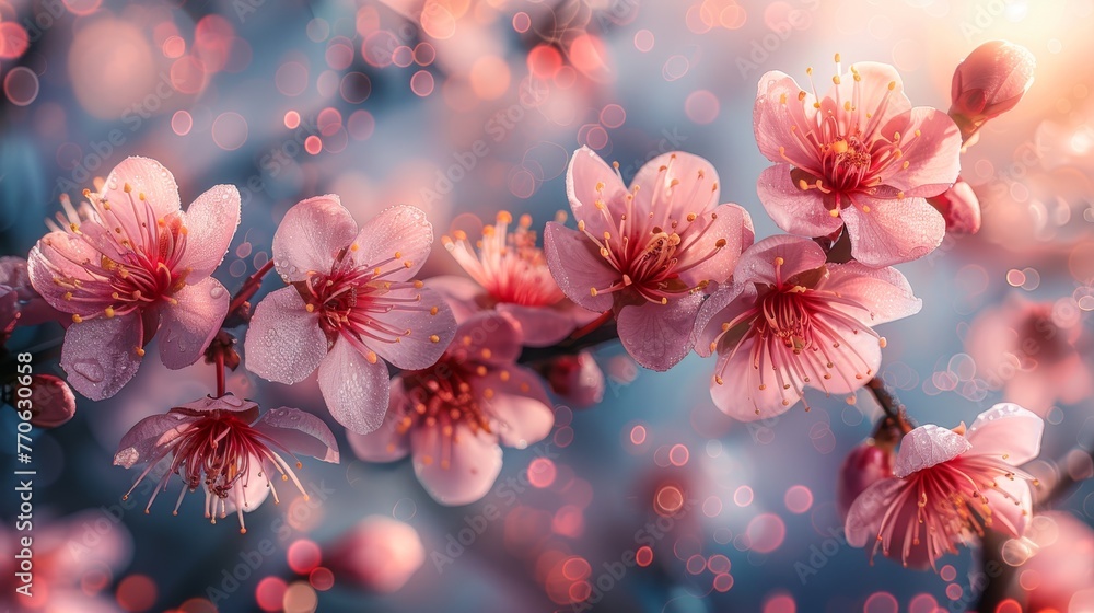 spring with beautiful pink  blossom ,garden peach flowers, concept of gardening, agriculture - obrazy, fototapety, plakaty 