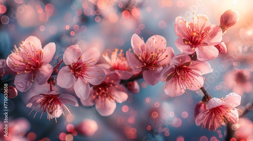 spring with beautiful pink  blossom ,garden peach flowers, concept of gardening, agriculture
