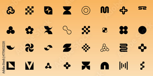 Set of abstract retro futuristic elements and shapes . Geometric shapes, forms, symbols for template, poster, banner, web, stickers.