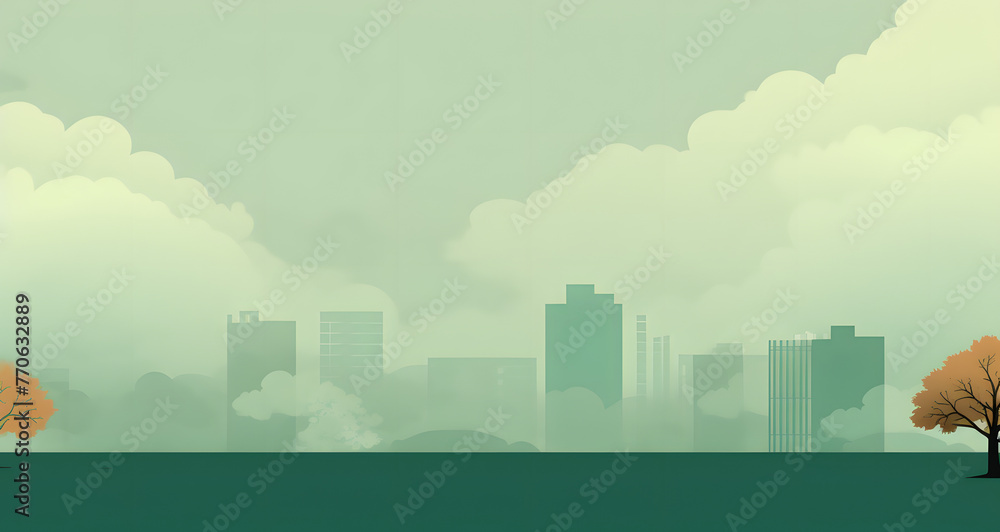 an illustration of the city skyline is in foggy weather